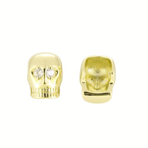 Cubic Zirconia Micro Pave Brass Beads, Skull, gold color plated, DIY & micro pave cubic zirconia, 12x10x10mm, Sold By PC