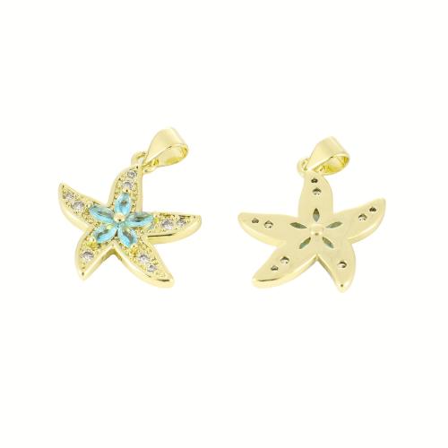 Cubic Zirconia Micro Pave Brass Pendant, Starfish, gold color plated, DIY & micro pave cubic zirconia, 25x19x3mm, Sold By PC