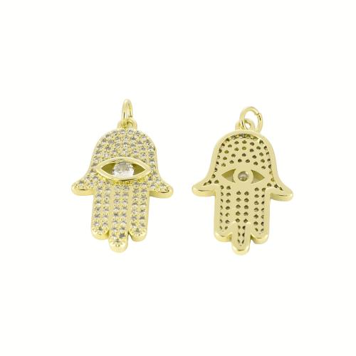 Cubic Zirconia Micro Pave Brass Pendant, Hamsa, gold color plated, DIY & micro pave cubic zirconia, 28x16x3mm, Sold By PC