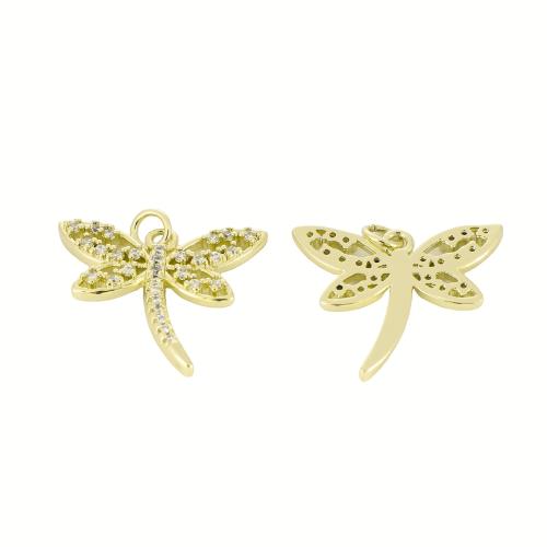 Cubic Zirconia Micro Pave Brass Pendant, Dragonfly, gold color plated, DIY & micro pave cubic zirconia, 22x24x2.50mm, Sold By PC