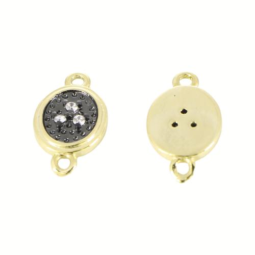 Cubic Zirconia Micro Pave Brass Connector, Flat Round, plated, DIY, 13x8x2mm, Sold By PC