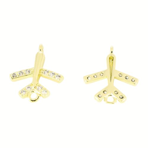 Cubic Zirconia Micro Pave Brass Pendant, Airplane, gold color plated, DIY & micro pave cubic zirconia, 21x16x2mm, Sold By PC