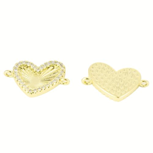 Cubic Zirconia Micro Pave Brass Connector, Heart, gold color plated, DIY & micro pave cubic zirconia, 12x18x2mm, Sold By PC