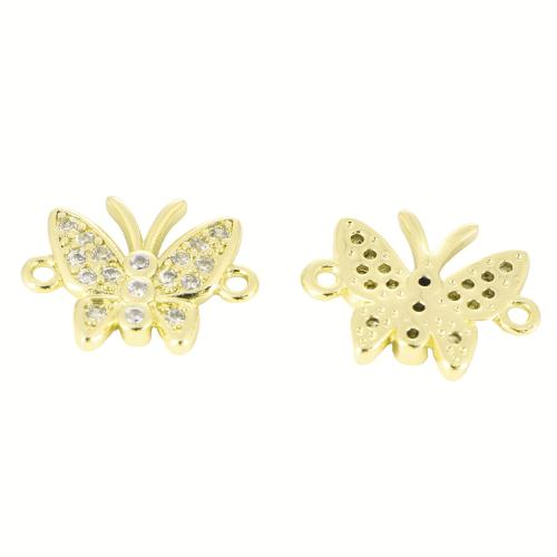 Cubic Zirconia Micro Pave Brass Connector, Butterfly, gold color plated, DIY & micro pave cubic zirconia, 13x16x2mm, Sold By PC