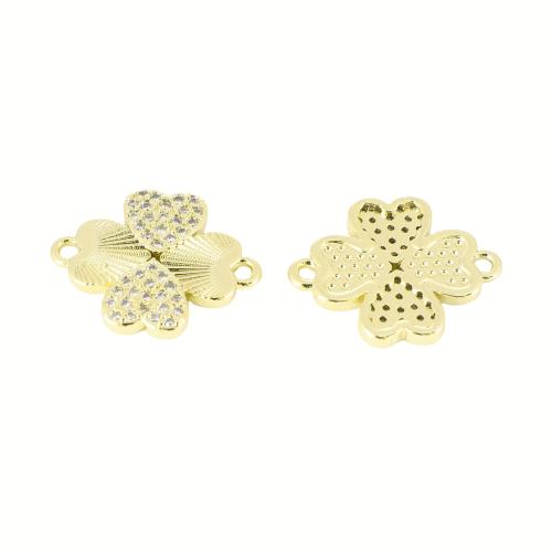Cubic Zirconia Micro Pave Brass Connector, Flower, gold color plated, DIY & micro pave cubic zirconia, 16x19x2mm, Sold By PC