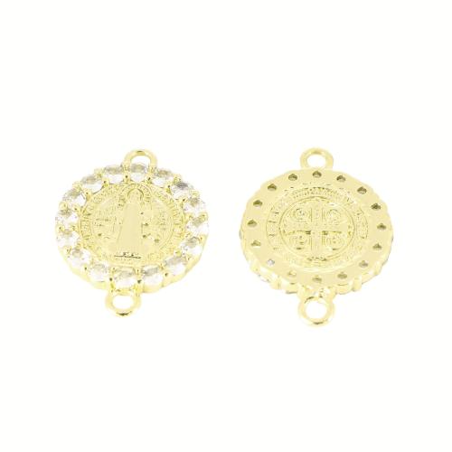 Cubic Zirconia Micro Pave Brass Connector, Flat Round, gold color plated, DIY & micro pave cubic zirconia, 27x20x3mm, Sold By PC