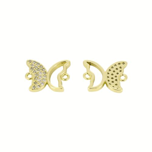 Cubic Zirconia Micro Pave Brass Connector, Butterfly, gold color plated, DIY & micro pave cubic zirconia & hollow, 14x17x3mm, Sold By PC