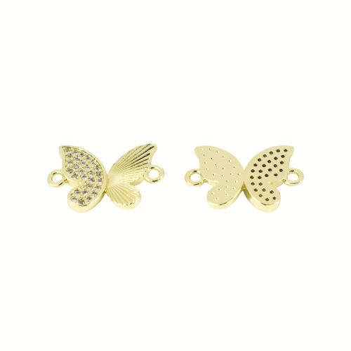 Cubic Zirconia Micro Pave Brass Connector, Butterfly, gold color plated, DIY & micro pave cubic zirconia & hollow, 12x19x3mm, Sold By PC