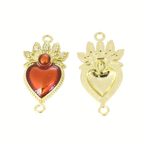 Brass Heart Pendants, gold color plated, DIY & micro pave cubic zirconia & enamel, 37x19x5mm, Sold By PC