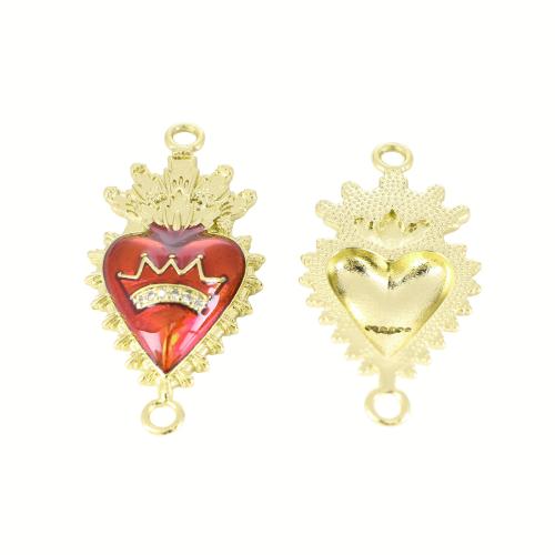 Brass Heart Pendants, gold color plated, DIY & micro pave cubic zirconia & enamel, 38x19x5mm, Sold By PC