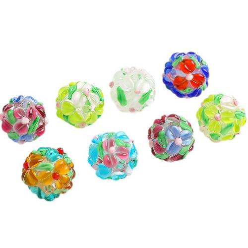 Fashion Glass Beads, DIY & with flower pattern, more colors for choice, 15x15mm, Hole:Approx 2mm, Sold By PC