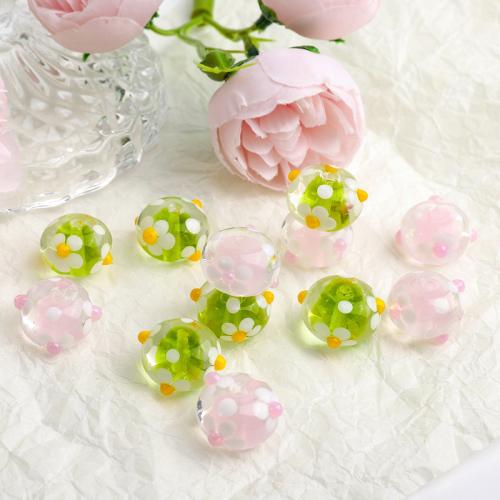 Fashion Glass Beads, Round, DIY & with flower pattern, more colors for choice, 17x9mm, Hole:Approx 2mm, Sold By PC