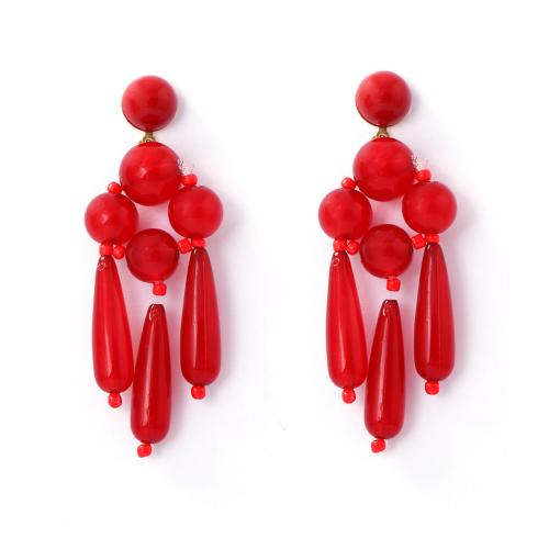 Ohrring Schmuck, Kunststoff, Modeschmuck & für Frau, rot, 28x82mm, verkauft von Paar