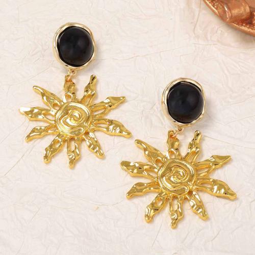 Zinklegierung Ohrringe, goldfarben plattiert, Modeschmuck & für Frau & Emaille, schwarz, 47x72mm, verkauft von Paar