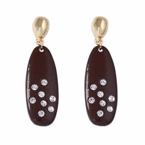 Zinklegierung Ohrringe, goldfarben plattiert, Modeschmuck & für Frau & Emaille & mit Strass, dunkelbraun, 13x51mm, verkauft von Paar