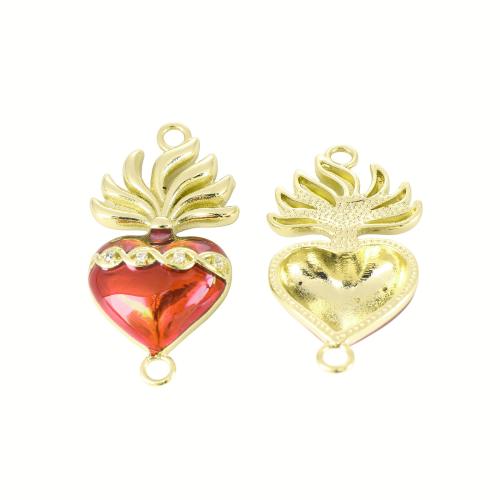 Brass Heart Pendants, gold color plated, DIY & micro pave cubic zirconia & enamel, 37x19x7mm, Sold By PC