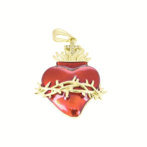 Brass Heart Pendants, gold color plated, DIY & enamel, 51x32x7mm, Sold By PC