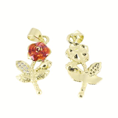 Цирконий Micro Pave латунь подвеска, Латунь, Форма цветка, плакирован золотом, DIY & инкрустированное микро кубического циркония & эмаль, 28x12x3mm, продается PC