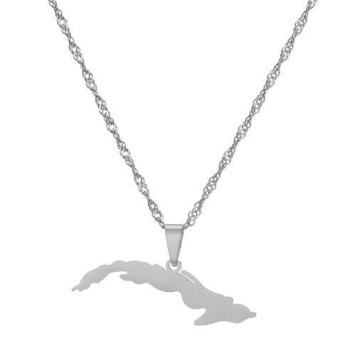 304 Edelstahl Halskette, Landkarte, plattiert, Folk-Stil & für Frau, keine, Länge:ca. 50 cm, verkauft von PC