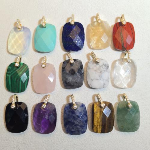 Edelstein Anhänger Schmuck, mit Messing, Rechteck, goldfarben plattiert, DIY & verschiedenen Materialien für die Wahl & facettierte & mit Strass, 13x20mm, verkauft von PC