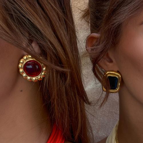 304 Edelstahl Ohrstecker, mit Achat, goldfarben plattiert, verschiedene Stile für Wahl & für Frau, verkauft von Paar