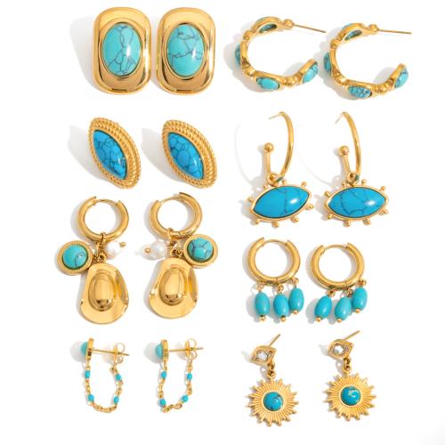 304 Edelstahl Tropfen Ohrring, mit Türkis, plattiert, verschiedene Stile für Wahl & für Frau, verkauft von Paar