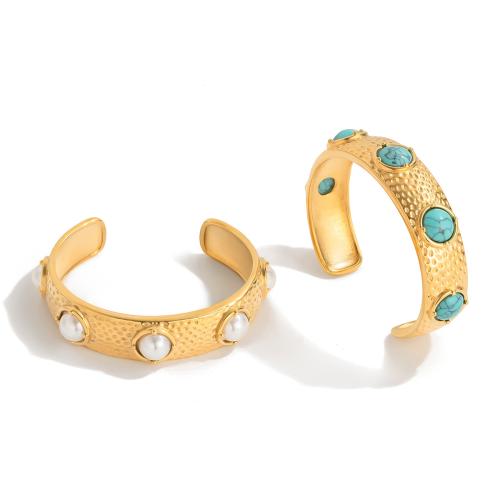 304 Edelstahl Armreif, mit Türkis & Natürliche kultivierte Süßwasserperlen, goldfarben plattiert, Modeschmuck & für Frau, keine, Innendurchmesser:ca. 60mm, verkauft von PC
