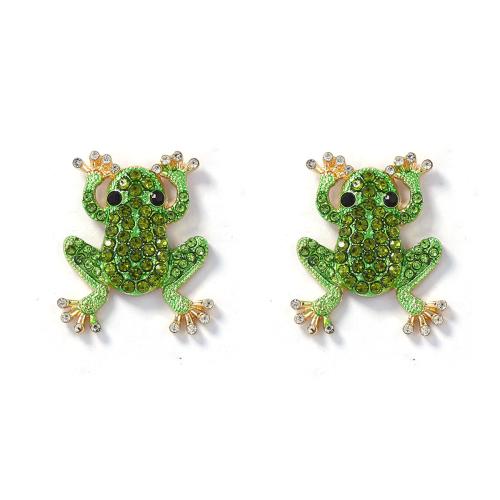 Tibetan Style Stud Earring, Frog, plated, fashion jewelry & for woman & with rhinestone, green, 20x26mm, Sold By Pair