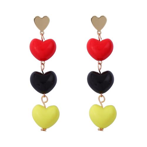 Tibetan Style Drop Earrings, with Plastic, Heart, plated, fashion jewelry & for woman, multi-colored, 17x76mm, Sold By Pair