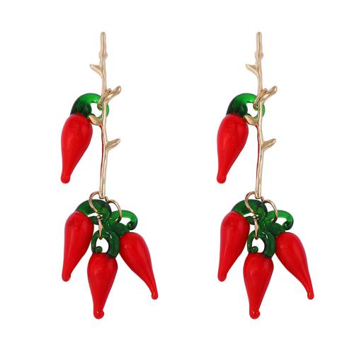 Серьги лемпворк, Лэмпворк, чили, Другое покрытие, ювелирные изделия моды & Женский & со стразами, зеленый, 23x94mm, продается Пара