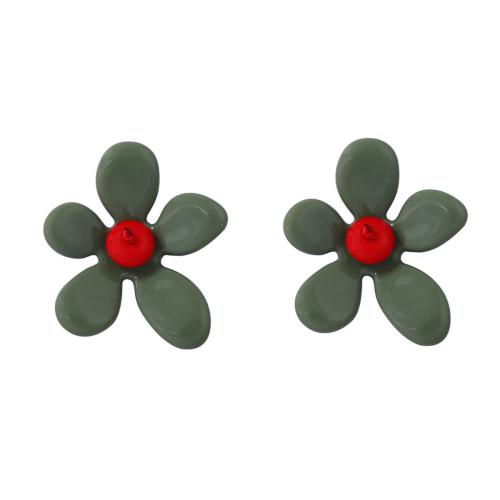 Plastic Stud Earring, Flower, plated, fashion jewelry & for woman, olive green, 51x61mm, Sold By Pair