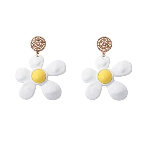 Tibetan Style Drop Earrings, Flower, plated, fashion jewelry & for woman, white, 65x86mm, Sold By Pair