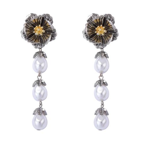 Tibetan Style Drop Earrings, with Plastic Pearl, plated, fashion jewelry & for woman, orange, 28x92mm, Sold By Pair