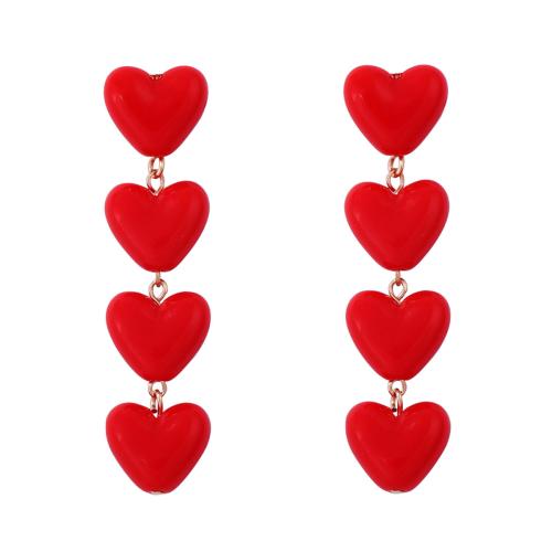 Plastic Drop Earring, Heart, plated, fashion jewelry & for woman, red, 15x67mm, Sold By Pair