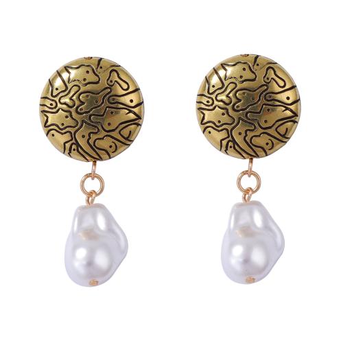 Tibetan Style Drop Earrings, with Plastic Pearl, plated, fashion jewelry & for woman, white, 24x57mm, Sold By Pair