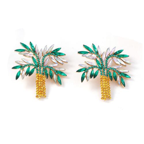 Tibetan Style Stud Earring, Palm Tree, plated, fashion jewelry & for woman & with rhinestone, multi-colored, 49x52mm, Sold By Pair