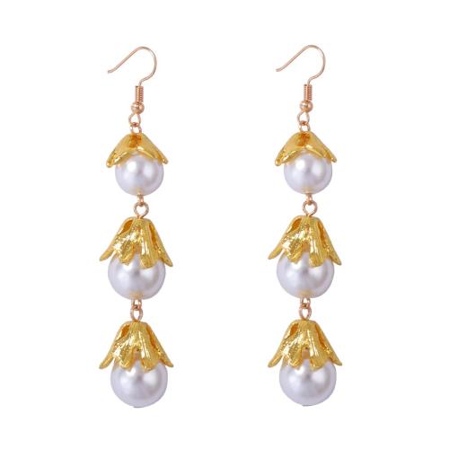 Tibetan Style Drop Earrings, with Plastic Pearl, gold color plated, fashion jewelry & for woman, white, 15x85mm, Sold By Pair