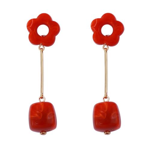 Tibetan Style Drop Earrings, Resin, with Tibetan Style, plated, fashion jewelry & for woman, reddish orange, 18x71mm, Sold By Pair