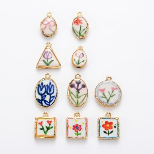 Porzellan Schmuckperlen, Handzeichnung, DIY & verschiedene Stile für Wahl, Goldfarbe, verkauft von PC