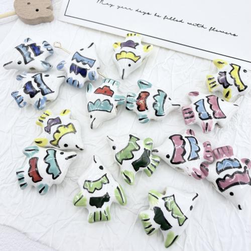 Porcelain Jewelry Beads, Fish, hand drawing, DIY, more colors for choice, 21x18x7.50mm, Hole:Approx 2mm, 100PCs/Bag, Sold By Bag