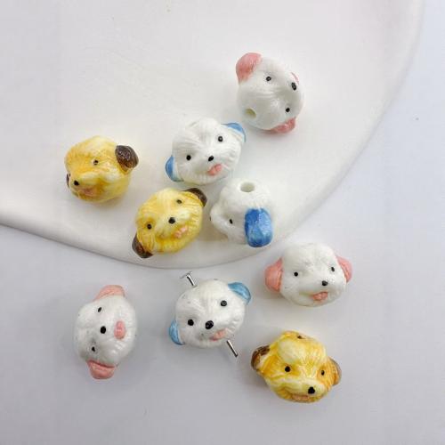 Porcelain Jewelry Beads, Dog, hand drawing, DIY, more colors for choice, 12x13mm, Hole:Approx 2mm, 100PCs/Bag, Sold By Bag