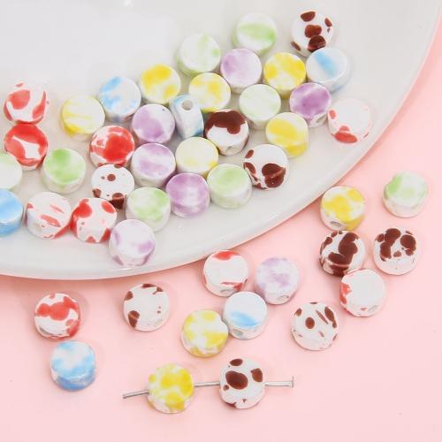 Porcelain Jewelry Beads, Flat Round, DIY, more colors for choice, 8x4mm, Hole:Approx 2mm, 100PCs/Bag, Sold By Bag
