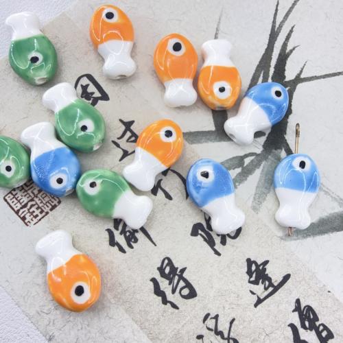Porcelain Jewelry Beads, Fish, hand drawing, DIY, more colors for choice, 18x11.50x6.50mm, 100PCs/Bag, Sold By Bag