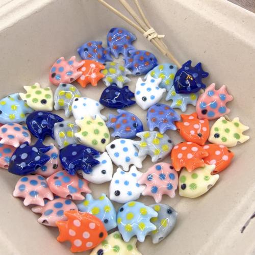 Porcelain Jewelry Beads, Fish, hand drawing, DIY, more colors for choice, 17x21x6.60mm, 100PCs/Bag, Sold By Bag