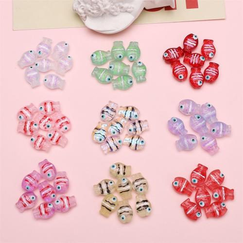Perles murano animaux, chalumeau, poisson, dessiné à la main, DIY, plus de couleurs à choisir, 14x10x7mm, Trou:Environ 1mm, 100PC/sac, Vendu par sac