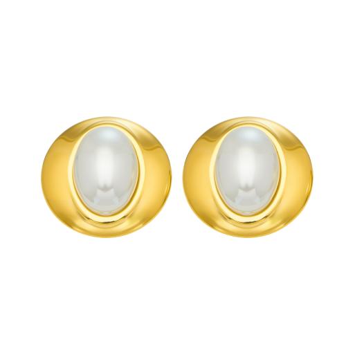 Pendientes de Acero Inoxidable, con Perlas plásticas, chapado en color dorado, Joyería & para mujer, Blanco, 25mm, Vendido por Par