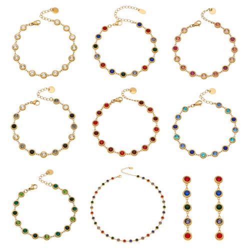 Zirconia cúbicos Juegos de joyería de acero inoxidable, chapado, diferentes estilos para la opción & para mujer & con circonia cúbica, más colores para la opción, Vendido por Set