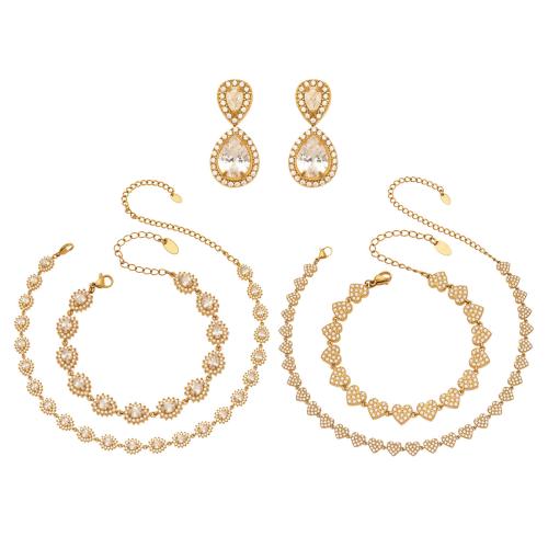 Zirconia cúbicos Juegos de joyería de acero inoxidable, chapado, diferentes estilos para la opción & para mujer & con circonia cúbica, más colores para la opción, Vendido por Set