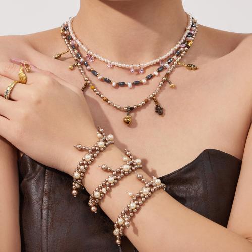 комплекты украшений с камнями, нержавеющая сталь, с Полудрагоценный камень & Пластиковая жемчужина, Другое покрытие, ювелирные изделия моды & разные стили для выбора & Женский, Много цветов для выбора, продается Strand