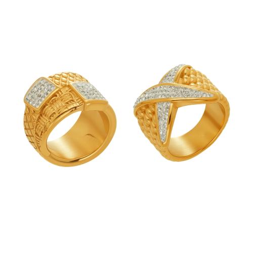 Rhinestone-Edelstahl -Finger-Ring, 304 Edelstahl, mit Ton, plattiert, Modeschmuck & verschiedene Größen vorhanden & verschiedene Stile für Wahl & für Frau, keine, verkauft von PC